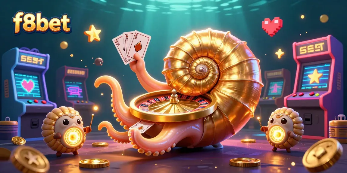 Experience exciting gameplay at f8bet with a vibrant illustration of a giant nautilus roulette wheel.