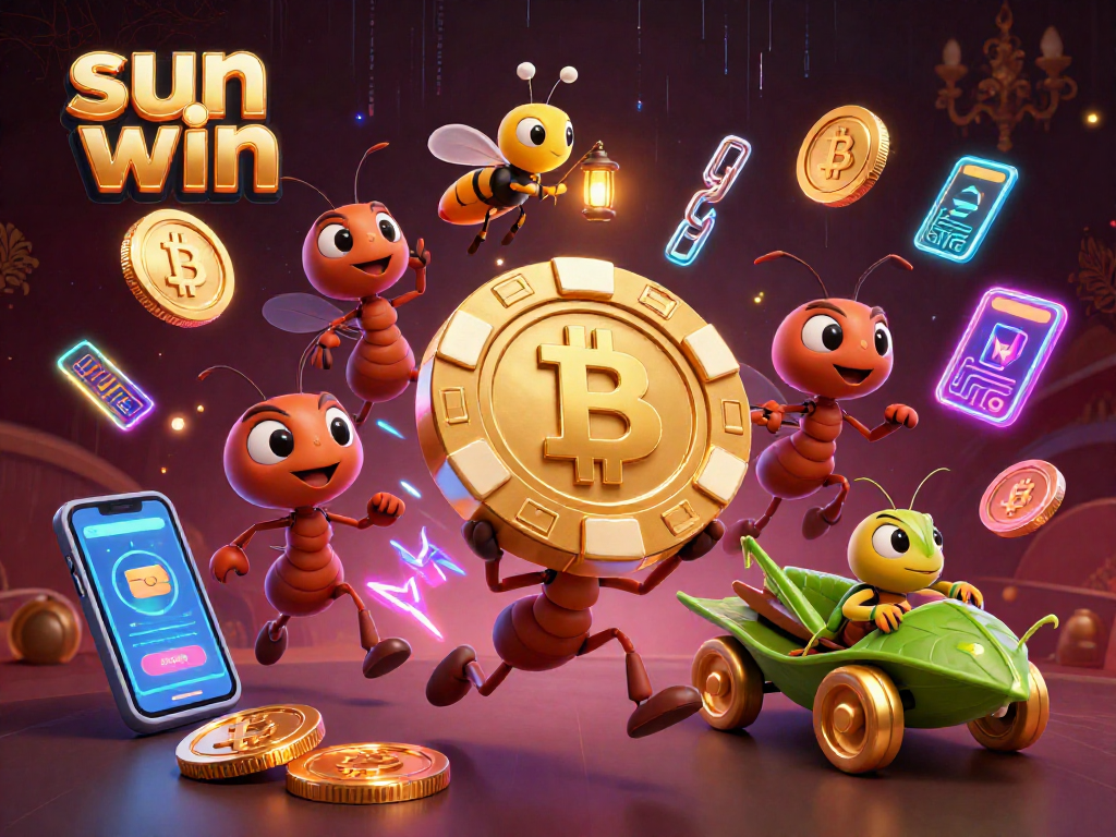 Experience the thrill of sun win with ants heisting a giant poker chip in a vibrant casino scene.