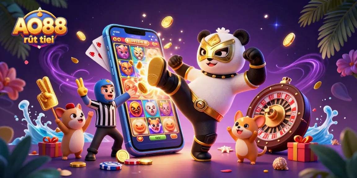 Win big at AO88 rút tiền with vibrant 3D cartoon illustration featuring thrilling casino action.