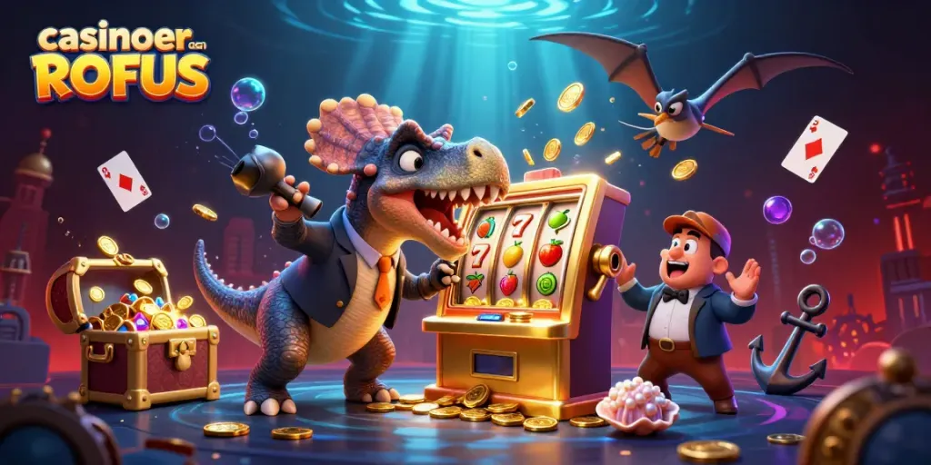 Experience casinoer uden ROFUS as a pachycephalosaurus wins jackpots amid a vibrant, dynamic casino scene.