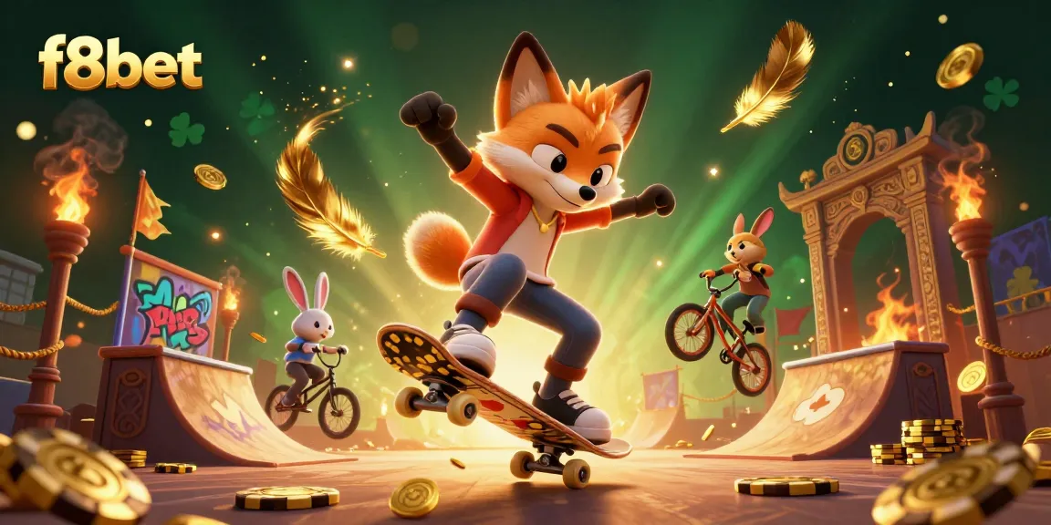 Experience exhilarating gaming at f8bet with 3D cartoon characters celebrating a vibrant casino scene.