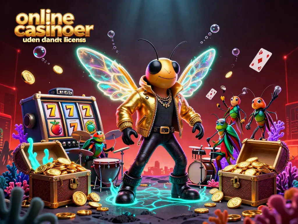 Engaging scene of online casinoer uden dansk licens with vibrant characters and dynamic casino elements.