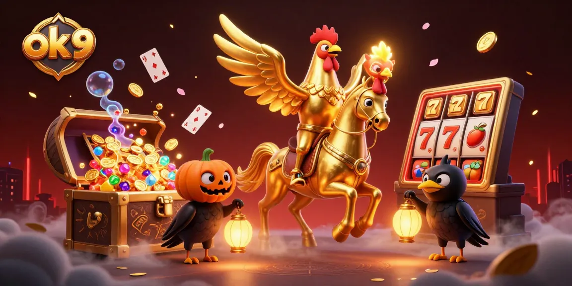 Bet on ok 9 in a vibrant casino scene with spectacular slots, rewards, and fantasy elements.