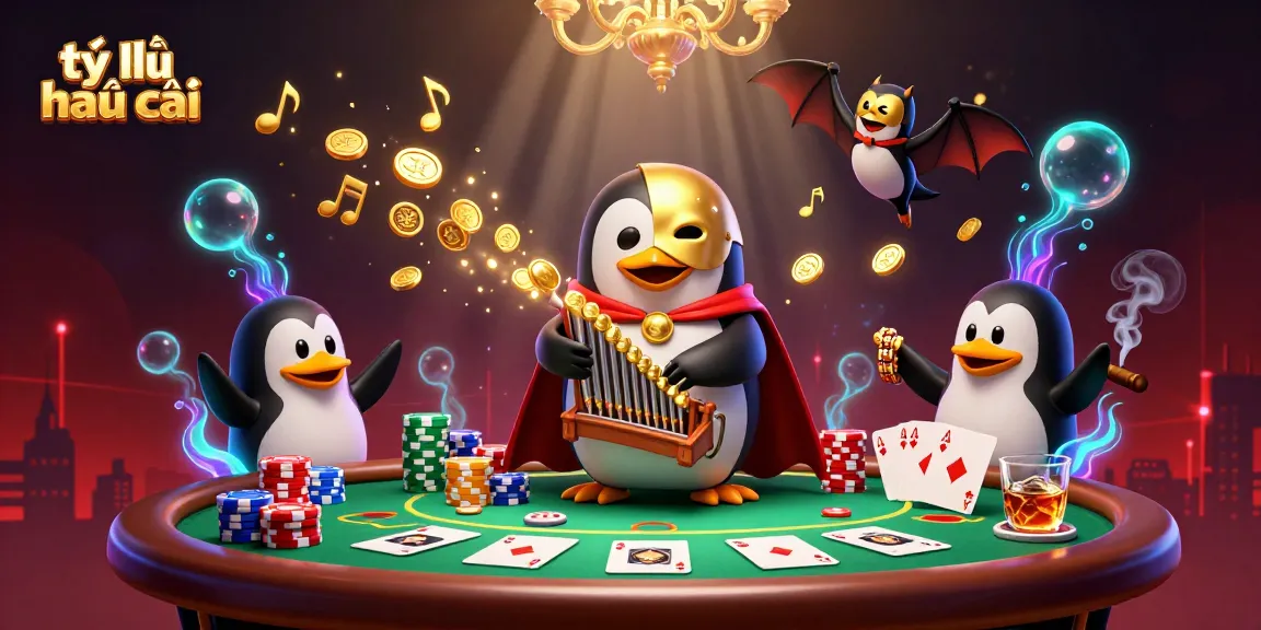 Experience the vibrant world of tỷ lệ nhà cái with a dynamic scene of whimsical characters in a casino setting.