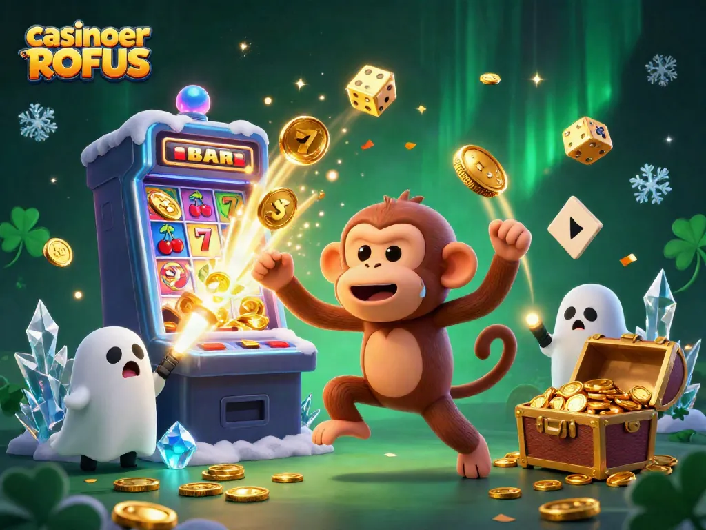 Experience exciting gameplay with casinoer uden ROFUS, showcased by a playful ghost-monkey and a ghost-hunter puppy.