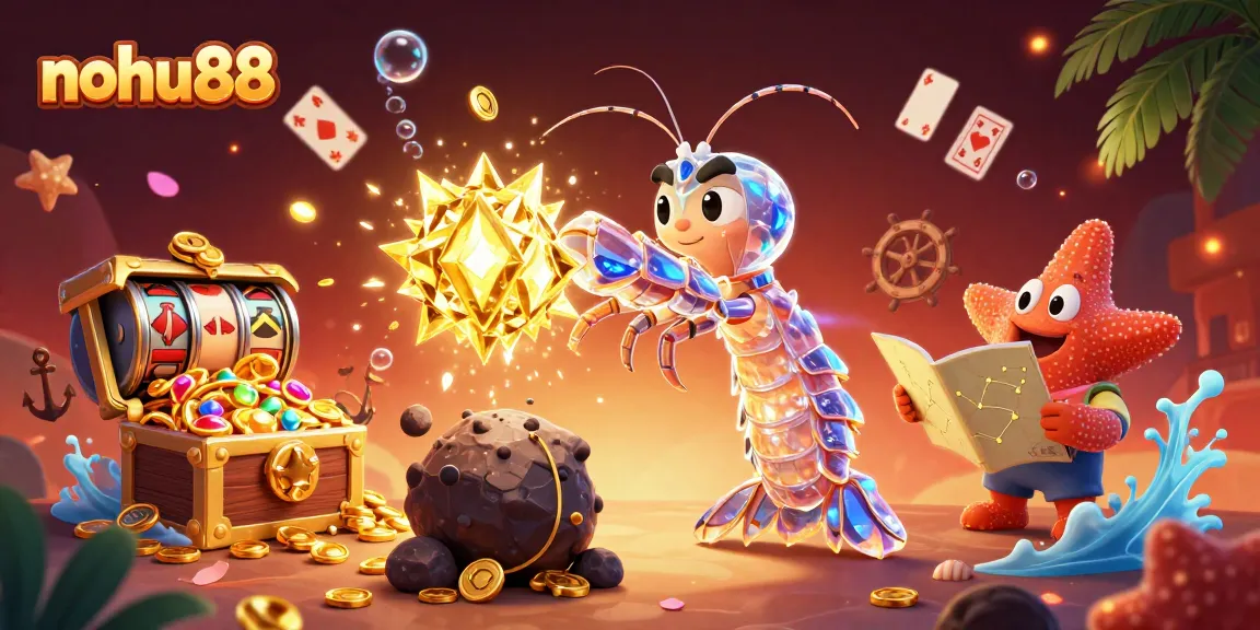 Experience thrilling gameplay at nohu88 with 3D cartoon characters navigating a vibrant casino scene filled with treasures.