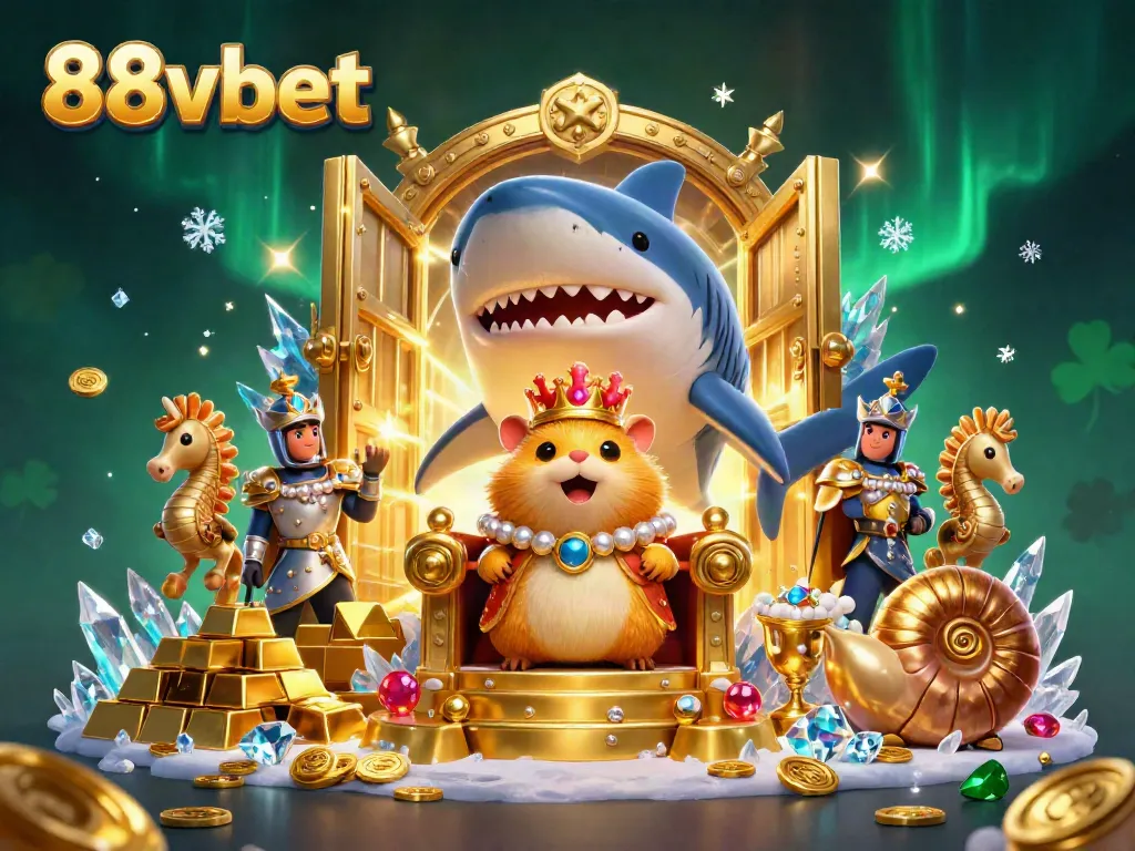 Experience the thrill of winning at 88vbet with vibrant casino-themed illustration featuring a golden hamster king and treasure.