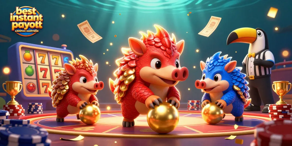 Experience the excitement of the best instant payout casinos Australia with lively pangolins and casino elements.