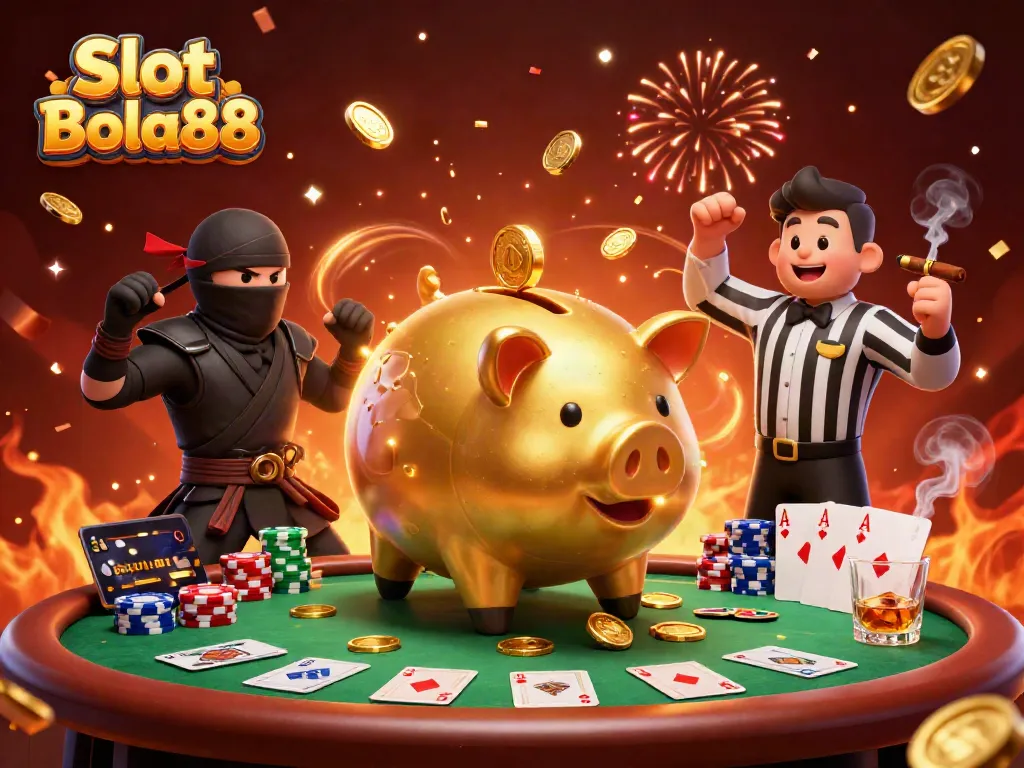 Experience vibrant Slot Bola88 action with cartoon characters in a casino showdown.