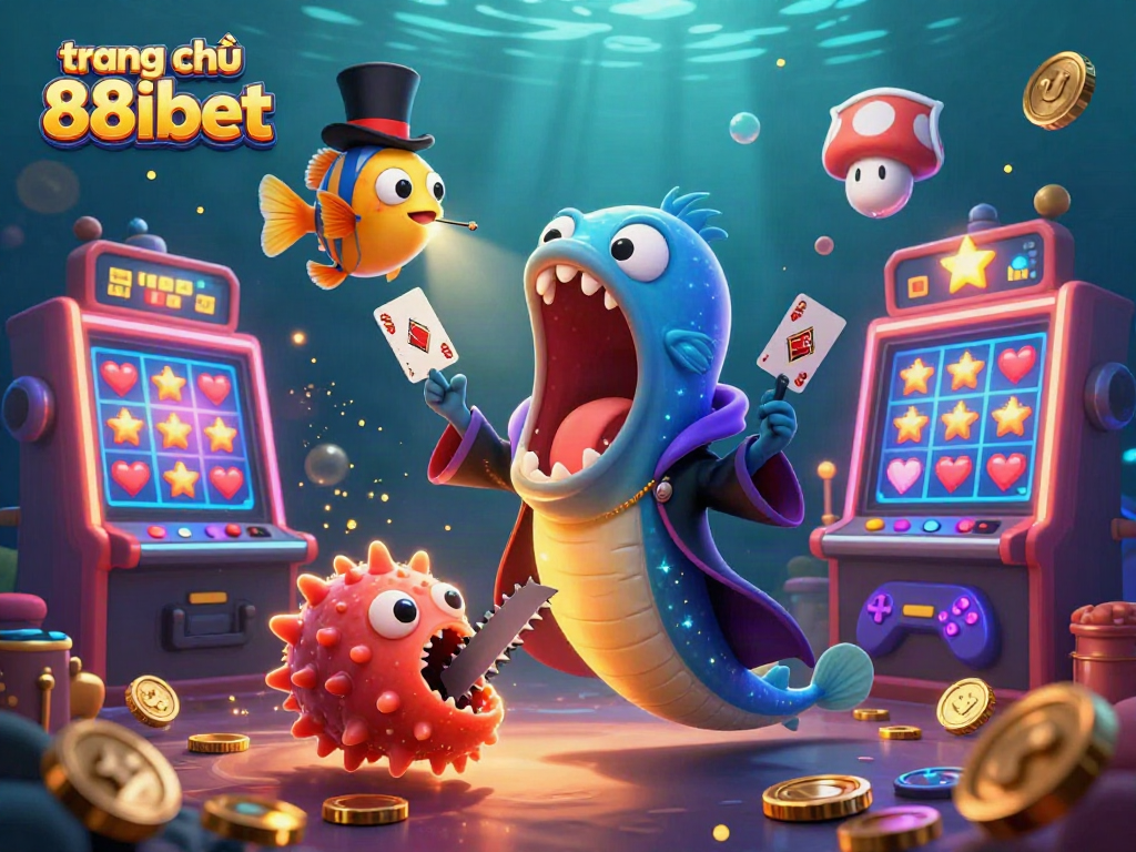 Engage with the vibrant scene of trang chủ 88ibet featuring a magical gambling illustration with colorful slot machines.