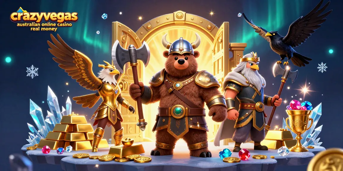 Capture the excitement of crazyvegas australian online casino real money with dynamic cartoon Vikings and treasure.